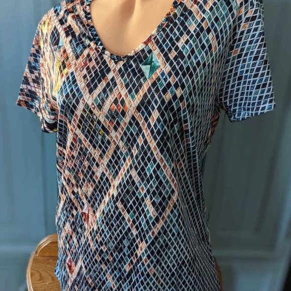 Women's Multicolor Stretch Tee T-shirt Top X Large - Picture 3 of 3